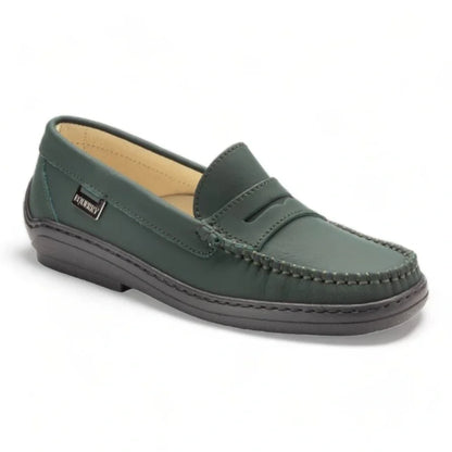 Sole of Green Sahara Leather Soft Loafer for Girl by London Kids - Cute and comfy loafers for girls in green Sahara leather.
