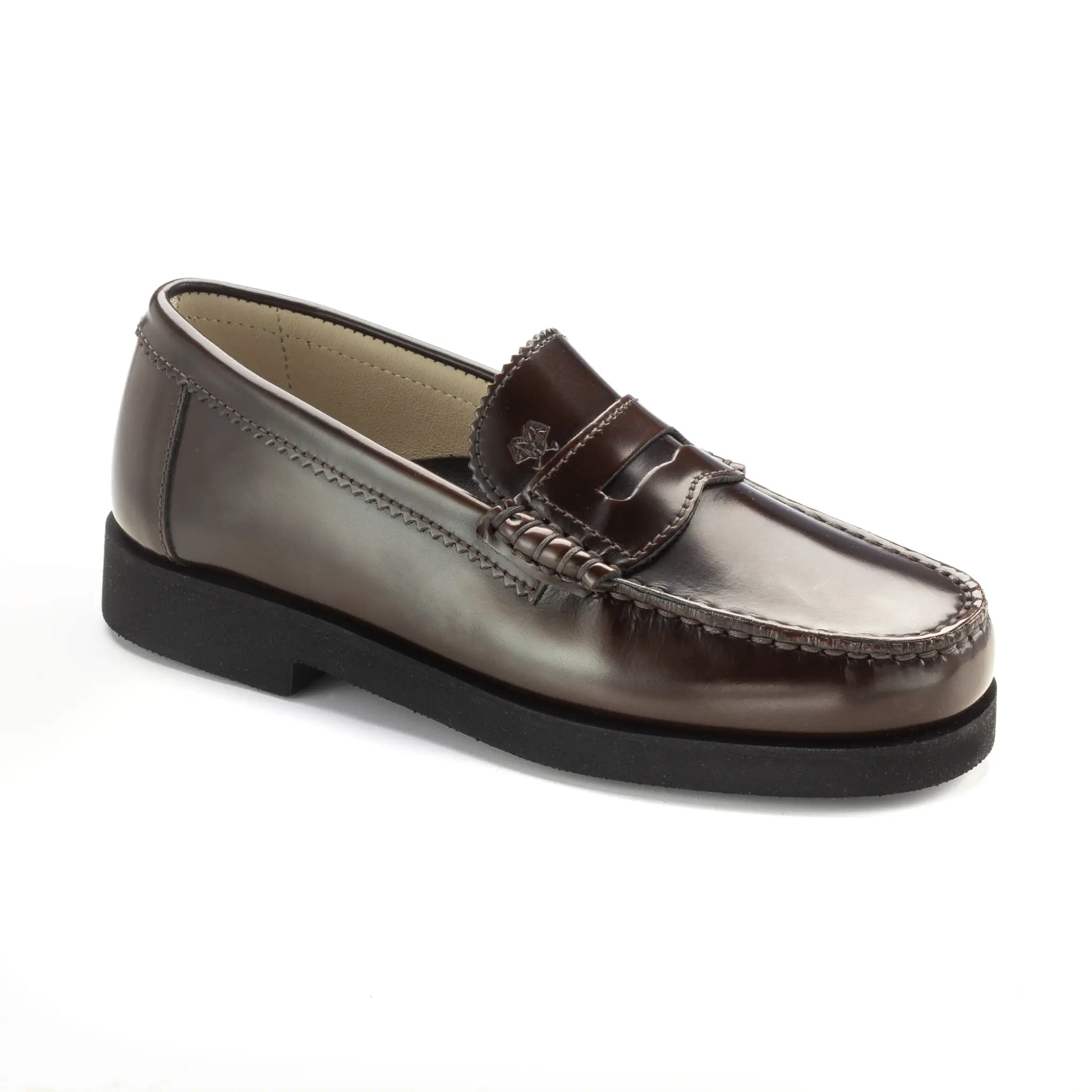 2525 Brown Polished Leather Girls School Loafer