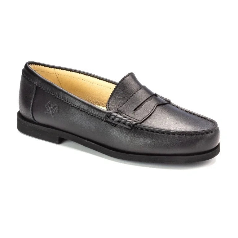2525 Black Leather Girls School Loafer made in Italy