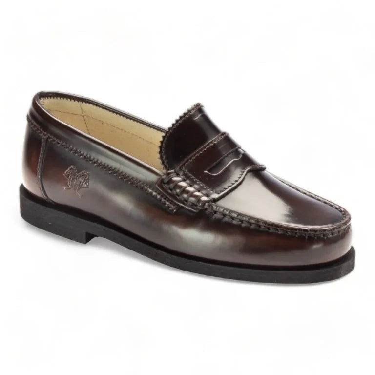 2525 Brown Polished Leather Girls School Loafer