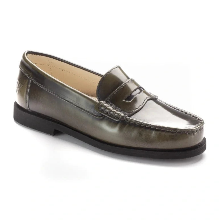 2525 green polished leather girls school loafer