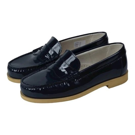 2525 - Navy Patent Girls School Loafer London Kids