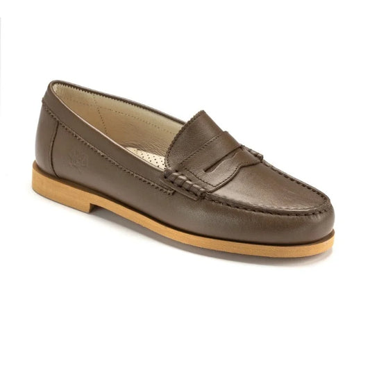 2525 Taupe Leather Girls School Loafer, made in Italy