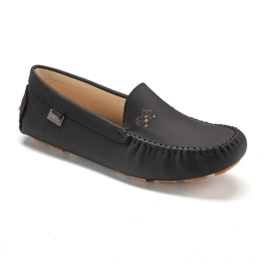 2549 Black Sahara Girls Loafer with Beige Sole, Classic Moccasin Style