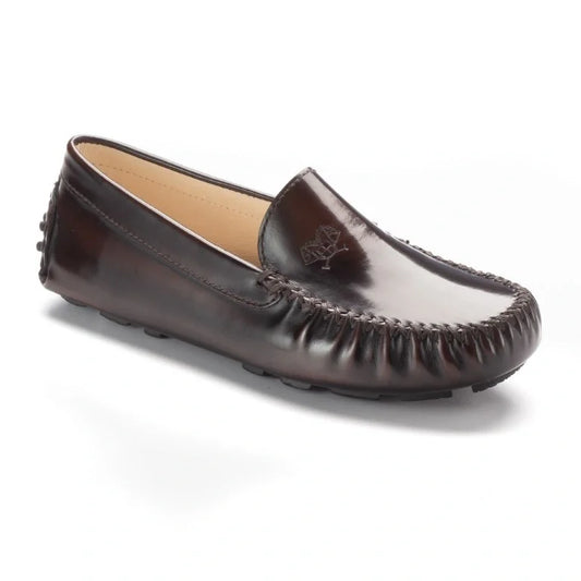 2549 Brown Polished Leather Girls Loafer, made in Italy