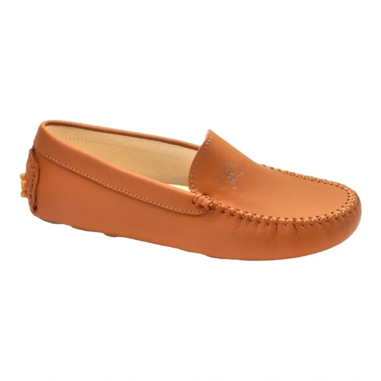 Tan Sahara Girls Loafer in classic moccasin style, crafted in Italy