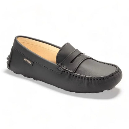 Black Sahara Girls Mocassin Loafer handcrafted in Italy with a soft and broken design