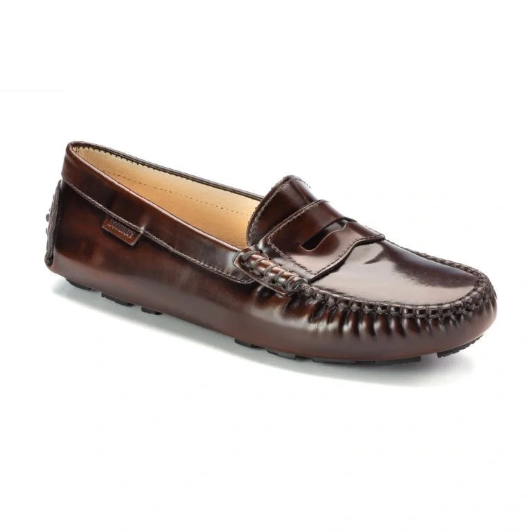 Brown polished leather girls mocassin loafer made in Italy
