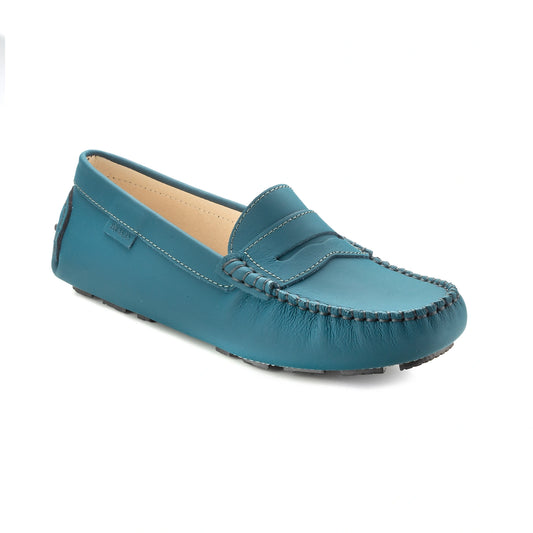 Petrol Blue Sahara Girls Mocassin Loafer in soft leather