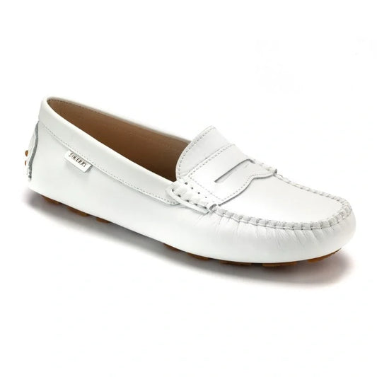 white sahara girls moccasin loafer for casual wear, made in Italy