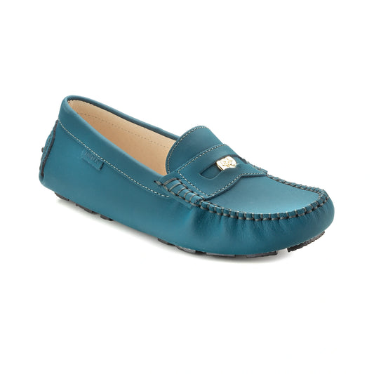 2591 Petrol Blue Sahara Girls Mocassin Penny Coin Shoe