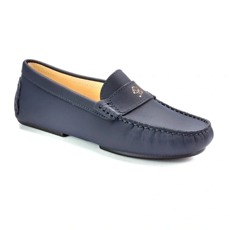 Navy Sahara Girls Soft Moccasin handcrafted in Italy