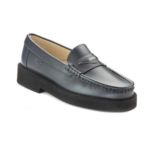 2646 Gray Leather Girls Loafer High Sole