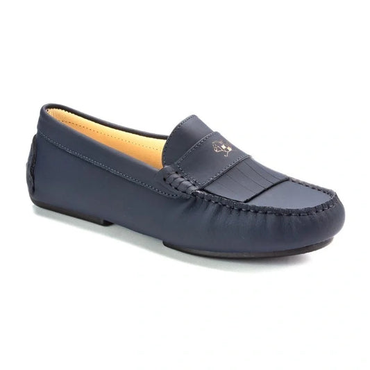 Girl's Navy Sahara Mocassin Fringe Style Loafer