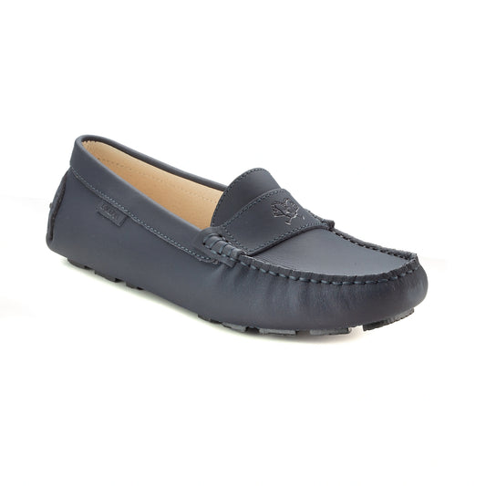 Navy Sahara colored girls mocassin soft loafer made in Italy