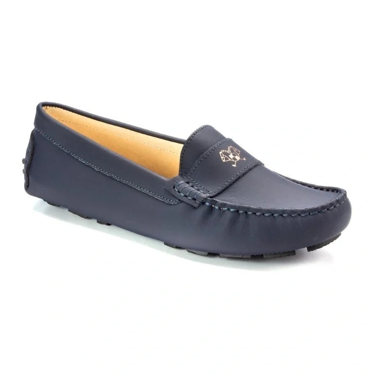 Navy Sahara colored girls mocassin soft loafer made in Italy