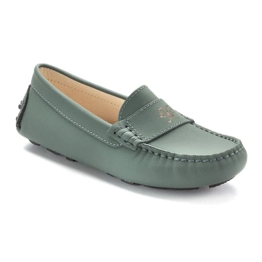 26990 Girls Green Olive Sahara Moccasin, soft loafer design, made in Italy
