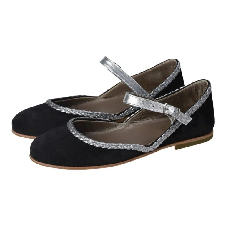 Black suede strap Mary Jane shoes for girls by Pepe - London Kids