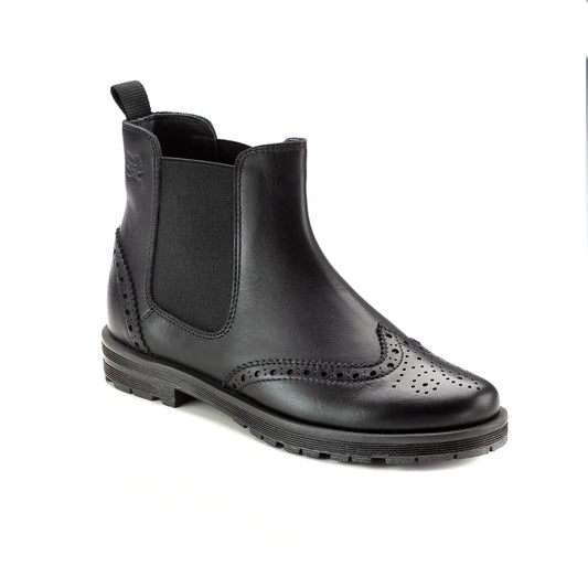3048 - Black Leather Girls Bootee London Kids