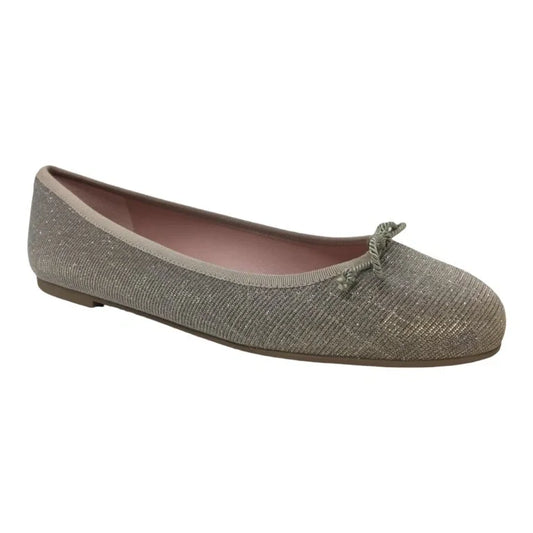 Cream Glitzy Flats for Teen/Women by Pretty Ballerinas - Cream ballet flats with bow detail for teens and women.