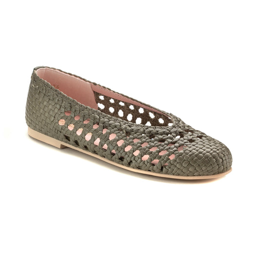 Green Olive Leather Summer Net Flats