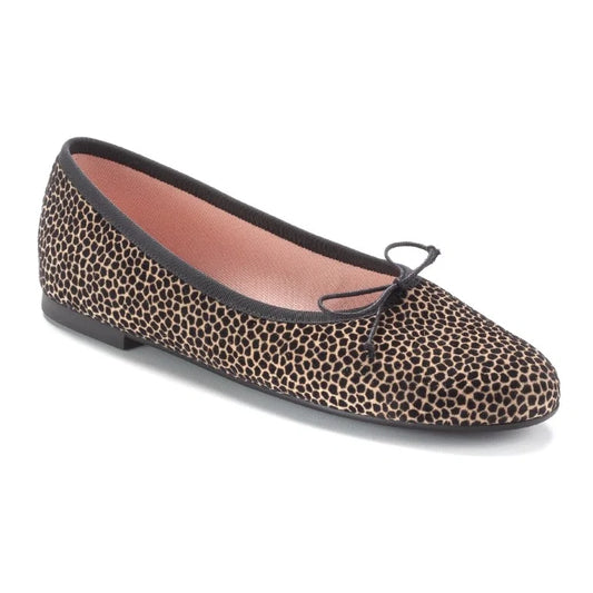 Teens leopard velvet bow shoe, flat design, made in Spain