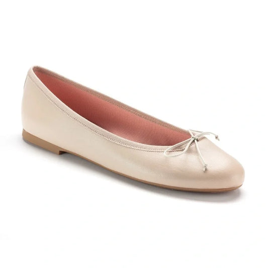 Taupe leather teens bow shoe on white background