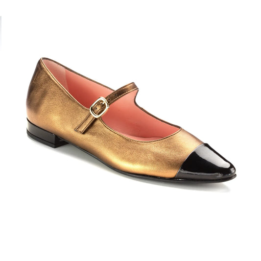 50069 Teens Strap Dressy Shoe in Bronze Black Tip
