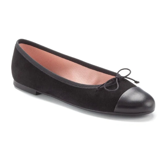 50320 Black Suede Teens Bow Flat Shoes