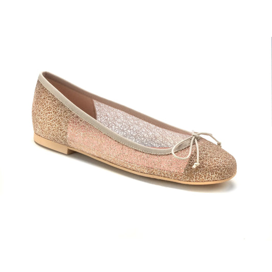 Gold Net Design Teens Bow Shoe with bow detail