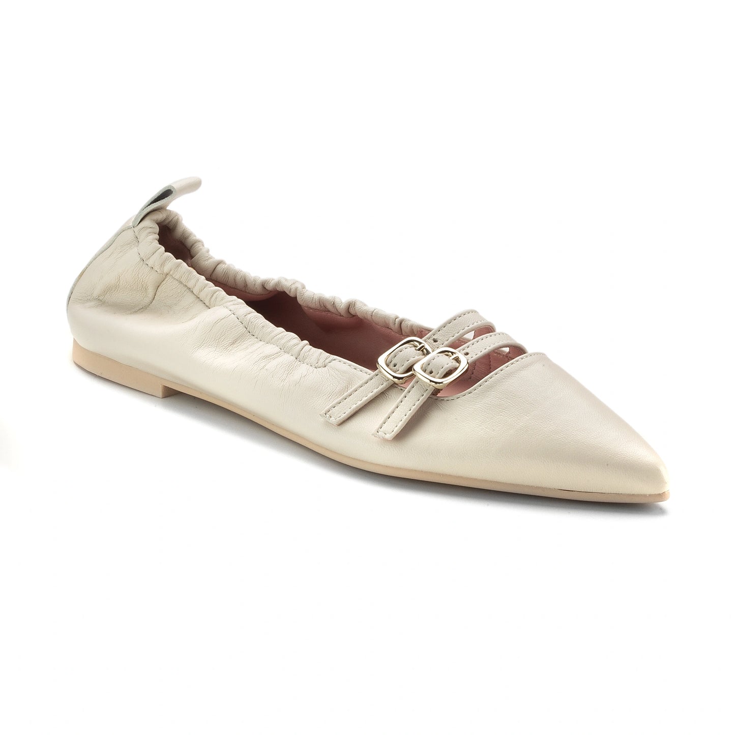 51079 Beige Leather Teens Double Strap Shoe