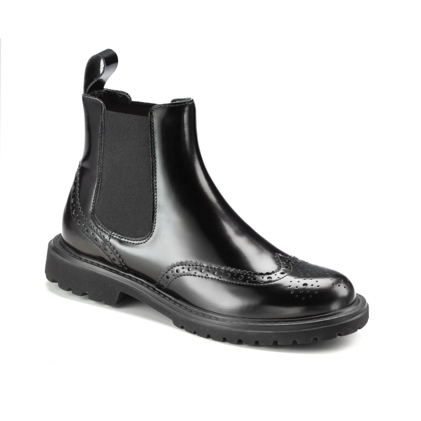 Black polished leather teens low boot made in Spain