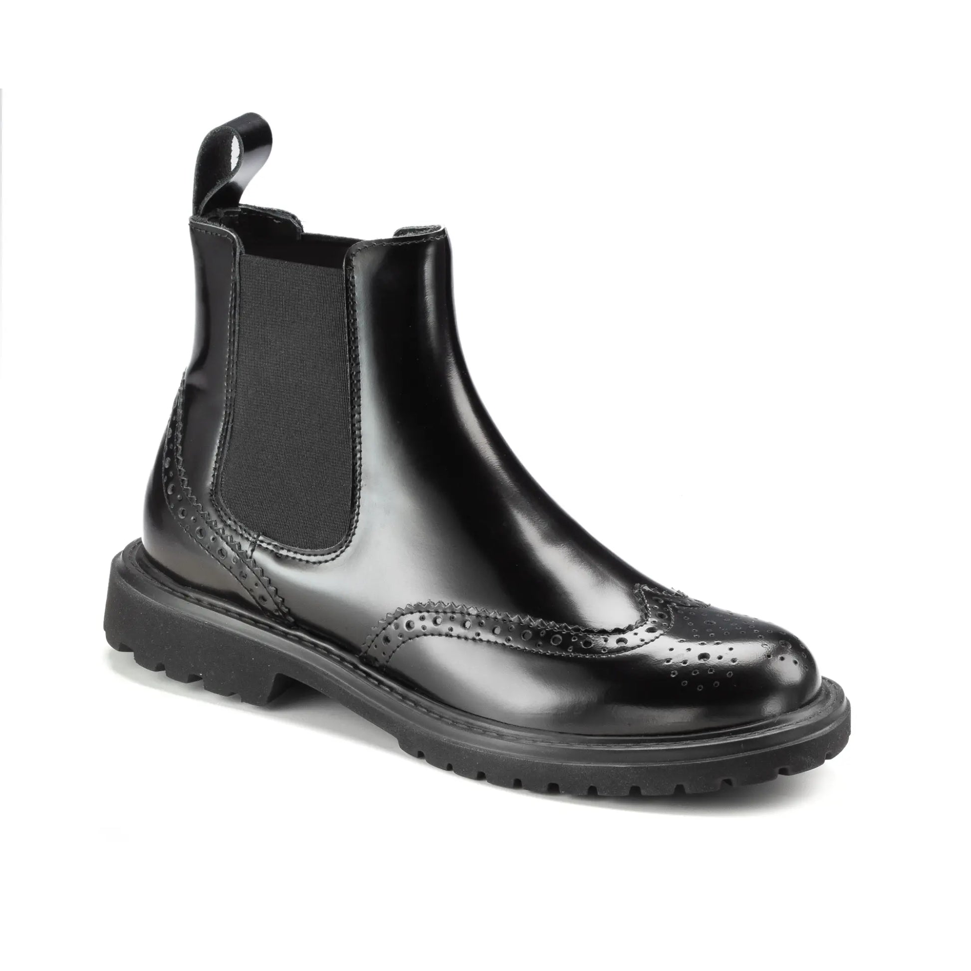 Black polished leather teens low boot made in Spain