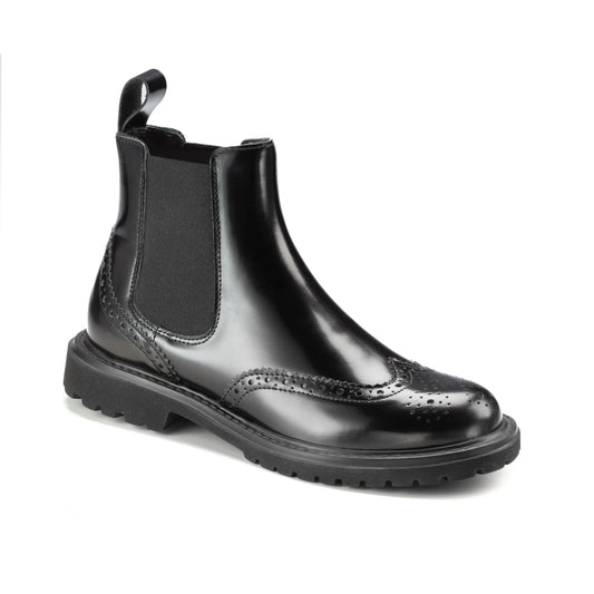 Black polished leather teens low boot made in Spain
