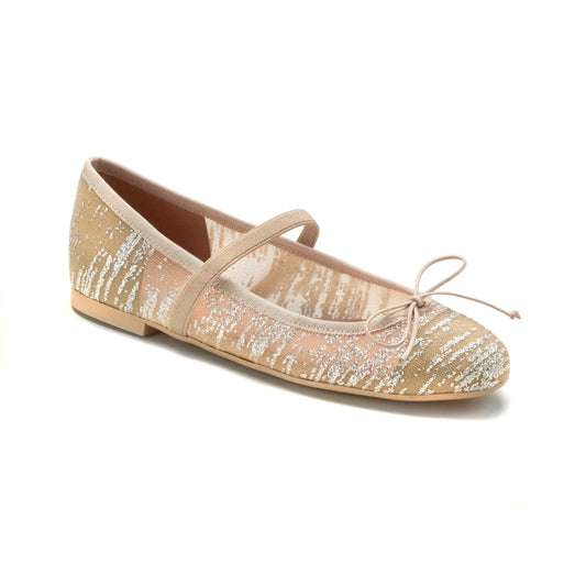 Elegant teens summer bow with silver net design and elastic band, made in Spain