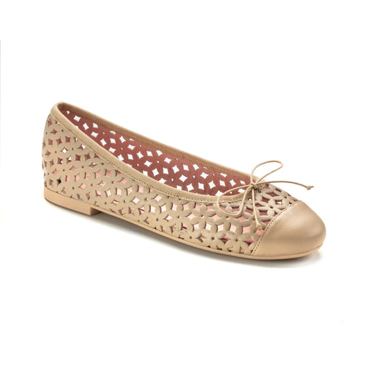 52989 taupe leather teen's summer bow shoe with cut outs