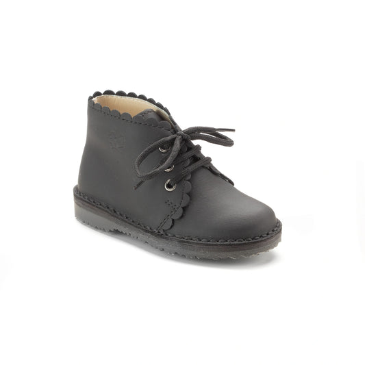Black Sahara baby lace shoe for toddler girls, handcrafted in Italy