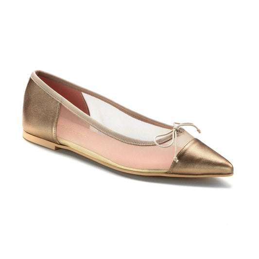 Elegant gold net teens dress shoe made in Spain