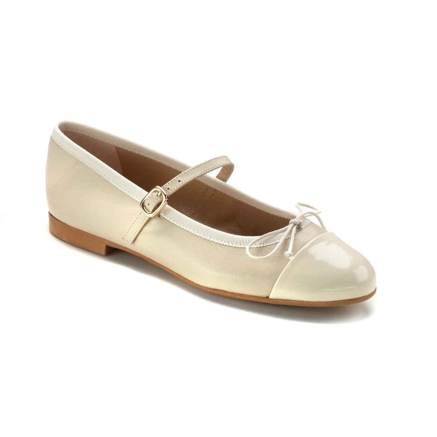 53666 Beige Leather Teens Mary Jane shoe