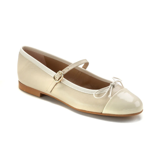 53666 Beige Leather Teens Mary Jane shoe