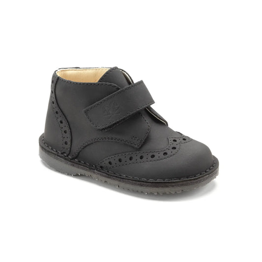 Black Sahara Leather Velcro shoes for toddlers and boys by London Kids, high-top design made with premium materials