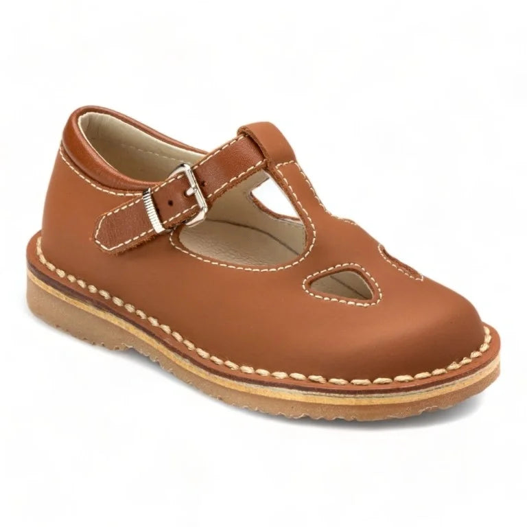 Tan Sahara color boys T sandal shoe on white background