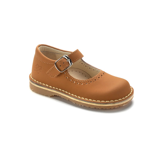 Italian-made Tan Sahara color girls strap shoe