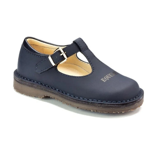 Navy Sahara Leather T-strap Shoe for Boy/Girl by London Kids - Premium leather shoes for kids