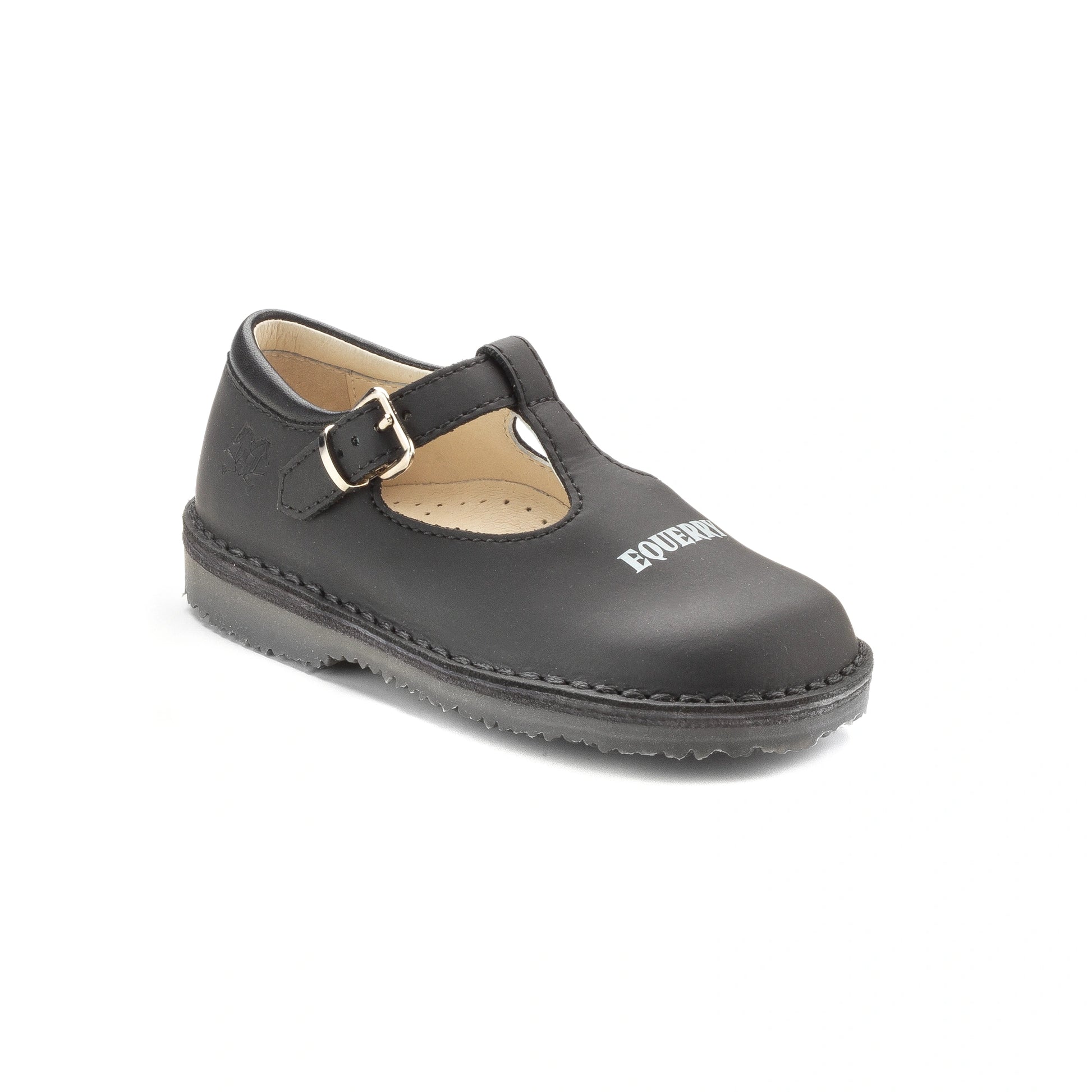 Childrens Black Sahara T-Strap Shoe, made in Italy
