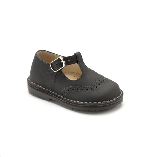 632 Gray Sahara Boys T Strap Wingtip Shoe manufactured in Italy
