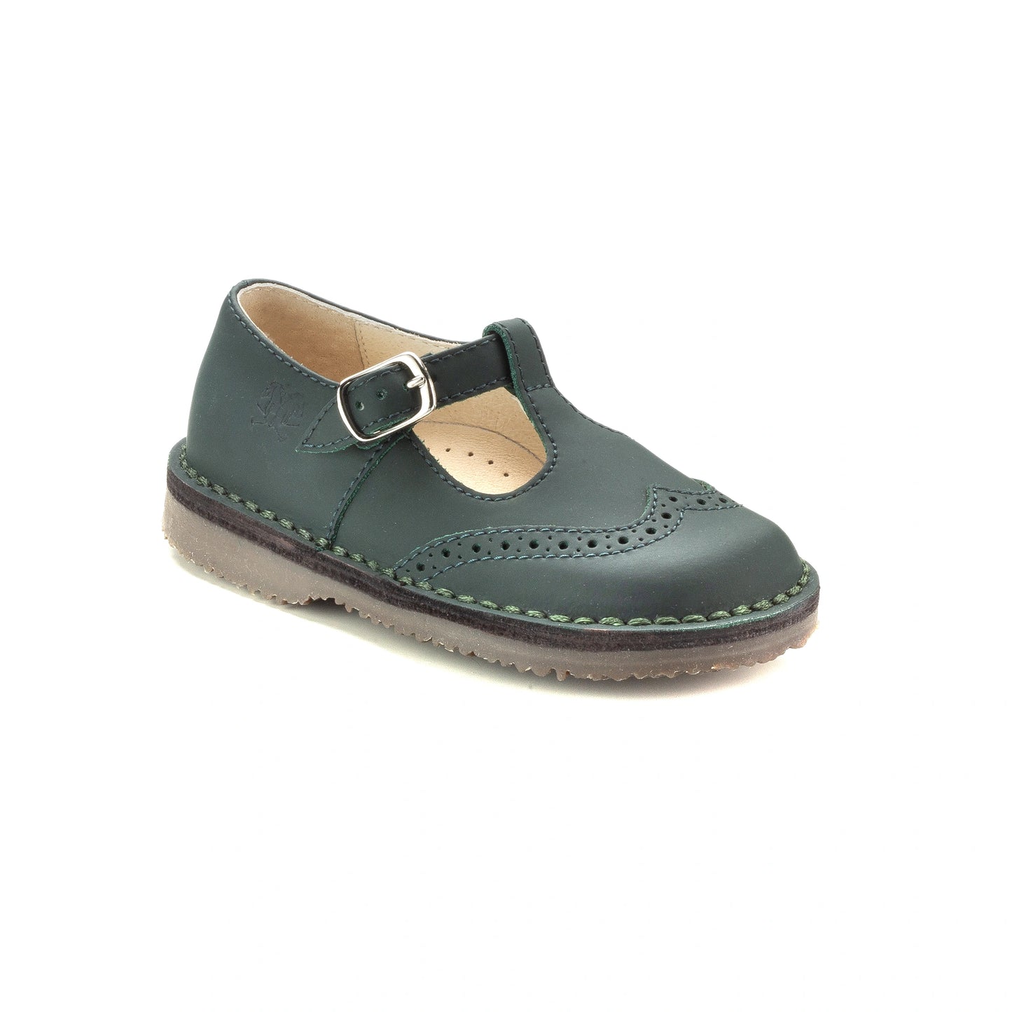 632 Green Sahara Boys T Strap Wingtip shoe