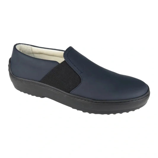 Navy Sahara Leather Slip On shoes for boys and girls by London Kids, casual slip-on sneakers crafted from premium Sahara leather in Italy.