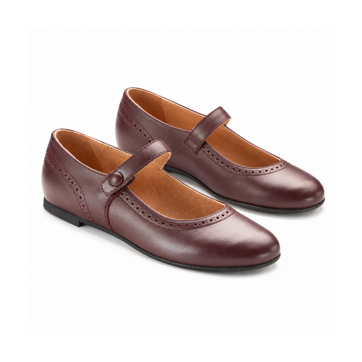 11501 - Bordo Leather Girls Mary Jane Strap Shoe
