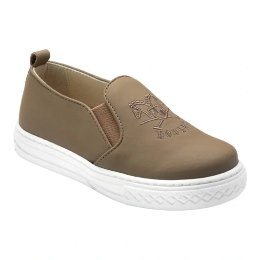 Taupe Sahara Leather Sneaker for girl by London Kids - stylish and comfortable slip-on sneakers for casual occasions.